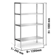 Etagère en inox PREMIUM - 1200x500mm - avec 4 étagères (RÉGLABLE)